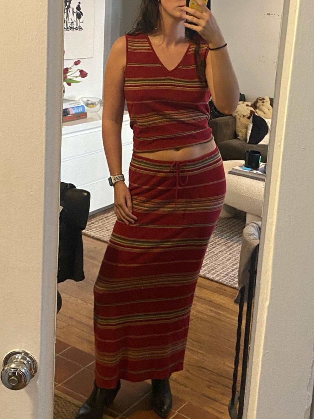 Ralph Lauren Red Striped Skirt and Tank Top Set cotton/linen